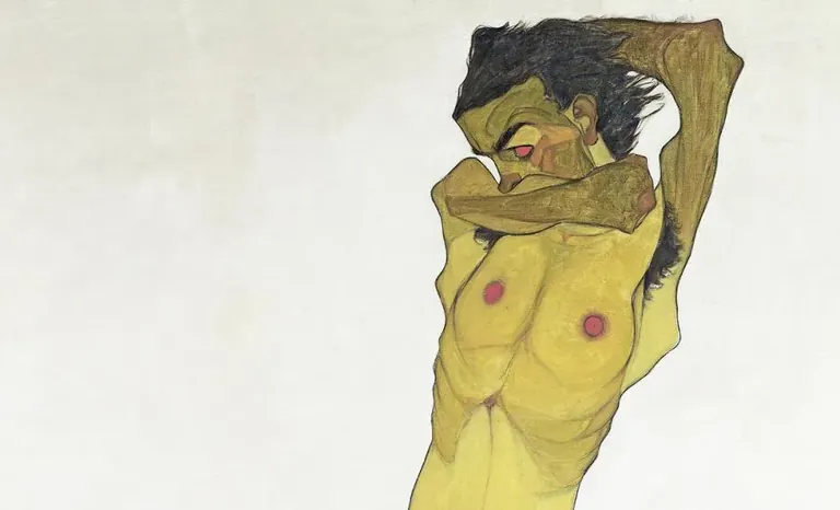 إيغون شيليه، Seated Male Nude (Self-Portrait)، 1910 (تفصيل)