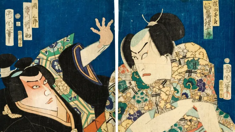 Estampa japonesa xilogràfica amb dos homes