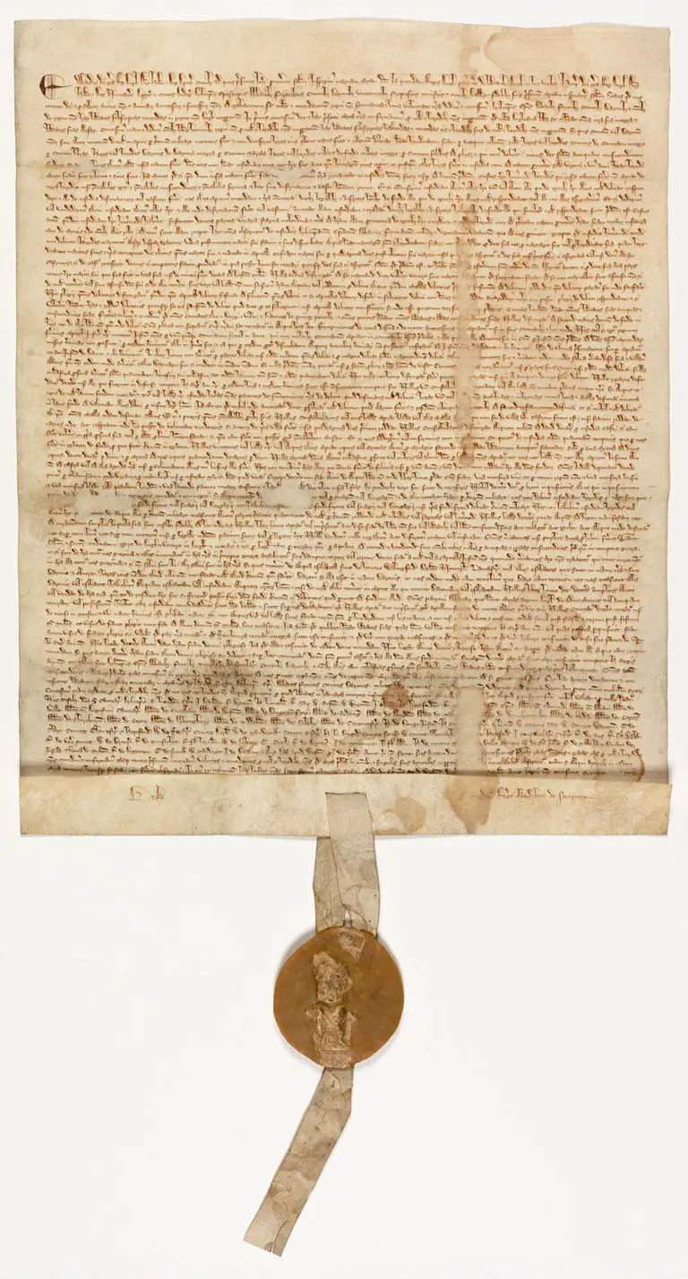 The original 1297 Magna Carta on display in the David M. Rubenstein Gallery at the National Archives Museum