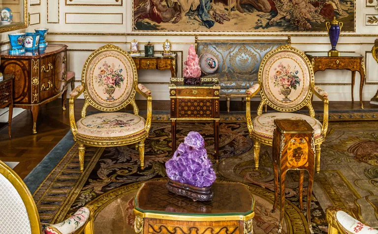 The French drawing room at Hillwood, with eighteenth-century French furniture and gilded chairs