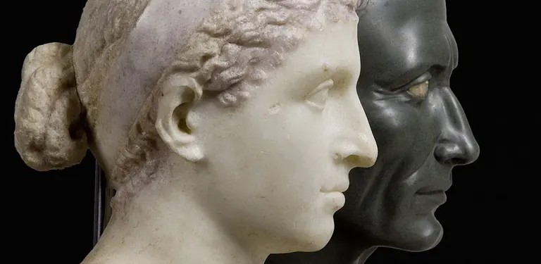 Portrait busts of Cleopatra and Julius Caesar in the Antikensammlung, Altes Museum