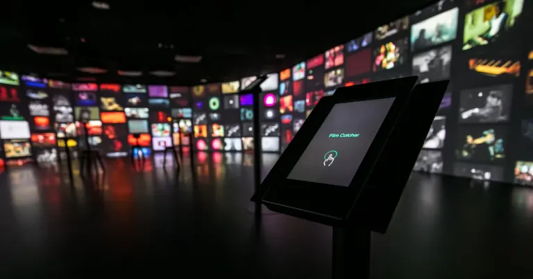 Des visiteurs utilisant l’installation Film Catcher à l’Eye Filmmuseum