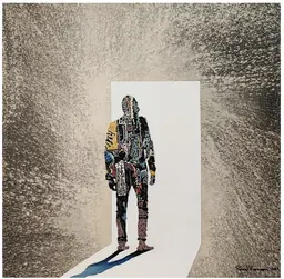 Pascal Konan, Le Tunnel de la Vie : une figure aux motifs décoratifs sort d’une porte
