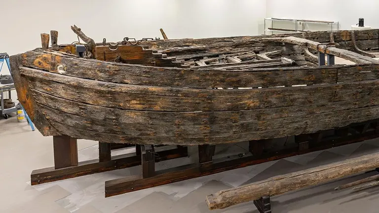 The 1776 gunboat Philadelphia undergoing conservation at the National Museum of American History