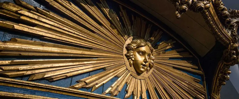 Das Heck von Gustav III. Jacht Amphion im Schwedischen Schifffahrtsmuseum