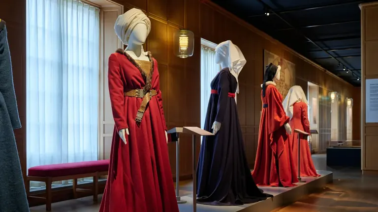 Vêtements féminins médiévaux reconstitués dans l’exposition Medieval Fashion