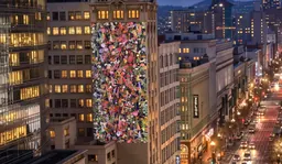 Vue d’artiste de la projection florale de Jennifer Steinkamp sur la façade du Humboldt Bank Building