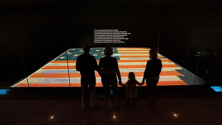 The original Star-Spangled Banner flag on display at the National Museum of American History