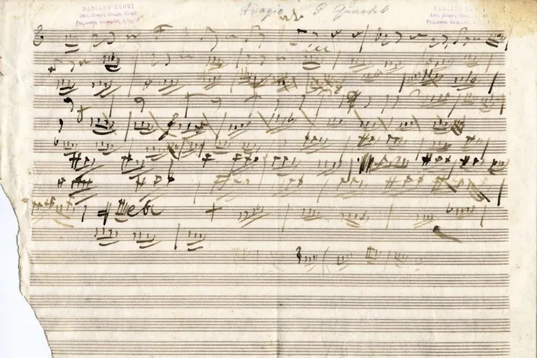 Manuscrit autographe de Verdi pour Va, pensiero, extrait de Nabucco, version pour chœur
