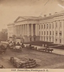 Early photograph of the neoclassical Patent Office Building used as the exhibition's key image