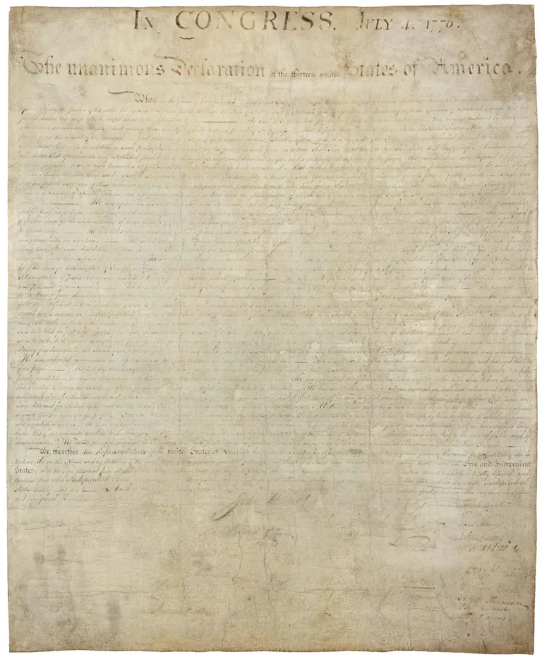 The engrossed original Declaration of Independence parchment