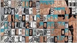 Œuvre murale en grille de Zedekiah Gonsalves Schild, composée d’estampes en relief et de carreaux de cuivre martelés aux motifs récurrents