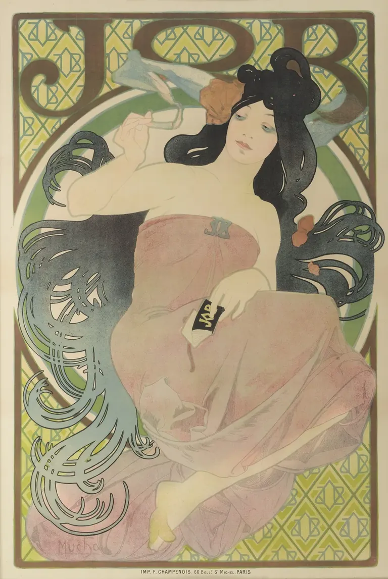 Alfons Mucha's 1898 poster for JOB cigarette papers, in the Bröhan Museum collection