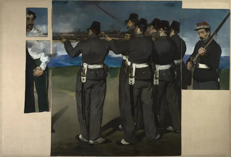L’Exécution de Maximilien de Manet (National Gallery, Londres) : les fragments subsistants du peloton d’exécution réunis sur une même toile