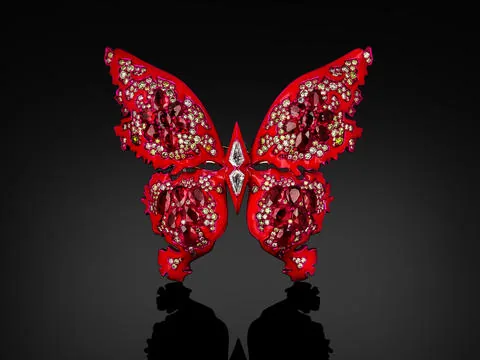 The Soul of Flame II ruby brooch from the Ikhor Collection, shown in the Rubies Exhibit Spotlight