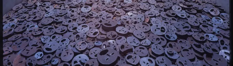 Iron faces of Menashe Kadishman's Shalekhet in the Memory Void