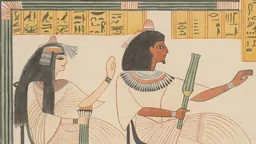 Aquarelle représentant une scène dans un tombeau de l’Égypte antique à Dra Abu el-Naga