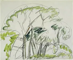 Ernst Ludwig Kirchner, Baumgruppe auf Fehmarn (Group of Trees on Fehmarn), 1913, watercolour over chalk