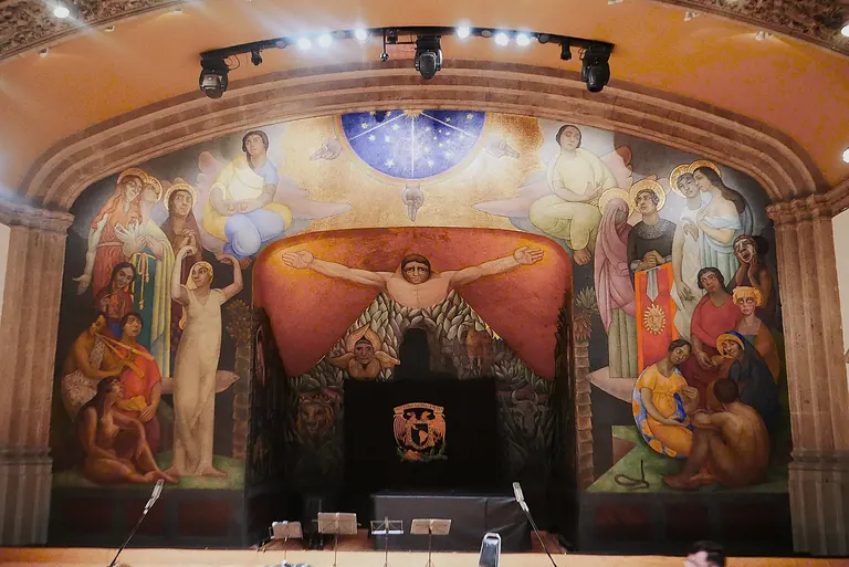 La fresque La Creación de Diego Rivera dans l’Anfiteatro Simón Bolívar