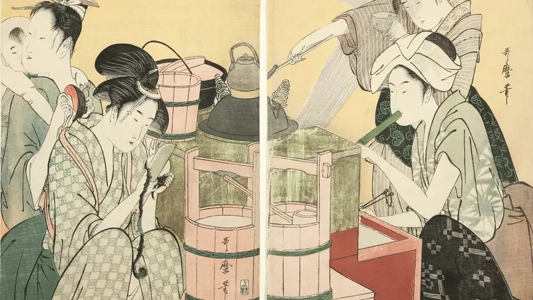 Une estampe sur bois de Kitagawa Utamaro présentée dans l’exposition Utamaro: Elements of Beauty