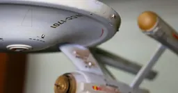 The restored original 33-inch model of the Starship Enterprise on display