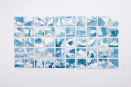 Les eaux-fortes Ice Watch Studies de Megan Broughton, accrochées à un mur de galerie