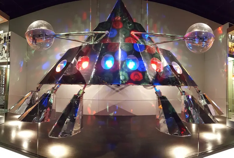 Parliament-Funkadelic's Mothership stage prop on display in the Musical Crossroads gallery