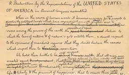 Projet de reproduction de la Déclaration d’indépendance, avec des corrections manuscrites, exposé
