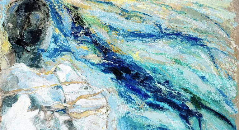 Ennio Calabria, Ambiguità dell'intravisto. Donna e mare (1992), acrylic on canvas