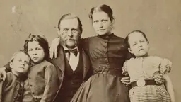 Informal 1860s portrait of an unknown family with three children
