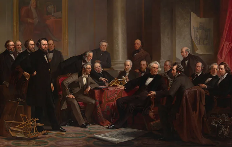Men of Progress, a group portrait of nineteenth-century American inventors gathered in a formal interior