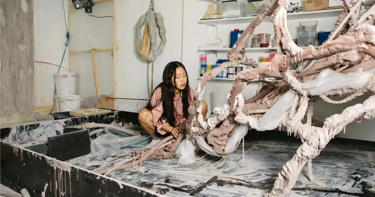 Mire Lee's sculptural installation of silicone, steel and moving parts