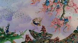 Détail d’un panneau du tableau monumental de Raqib Shaw, Paradise Lost