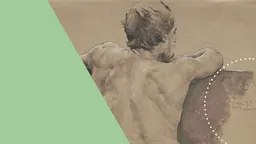 Composition graphique où une bannière verte masque en partie le dessin d’un homme appuyé contre un mur