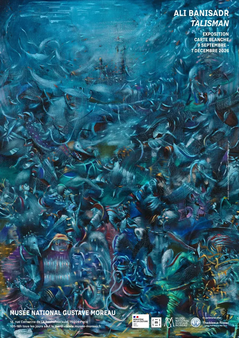 Affiche de Talisman, exposition carte blanche d'Ali Banisadr au Musée Gustave Moreau