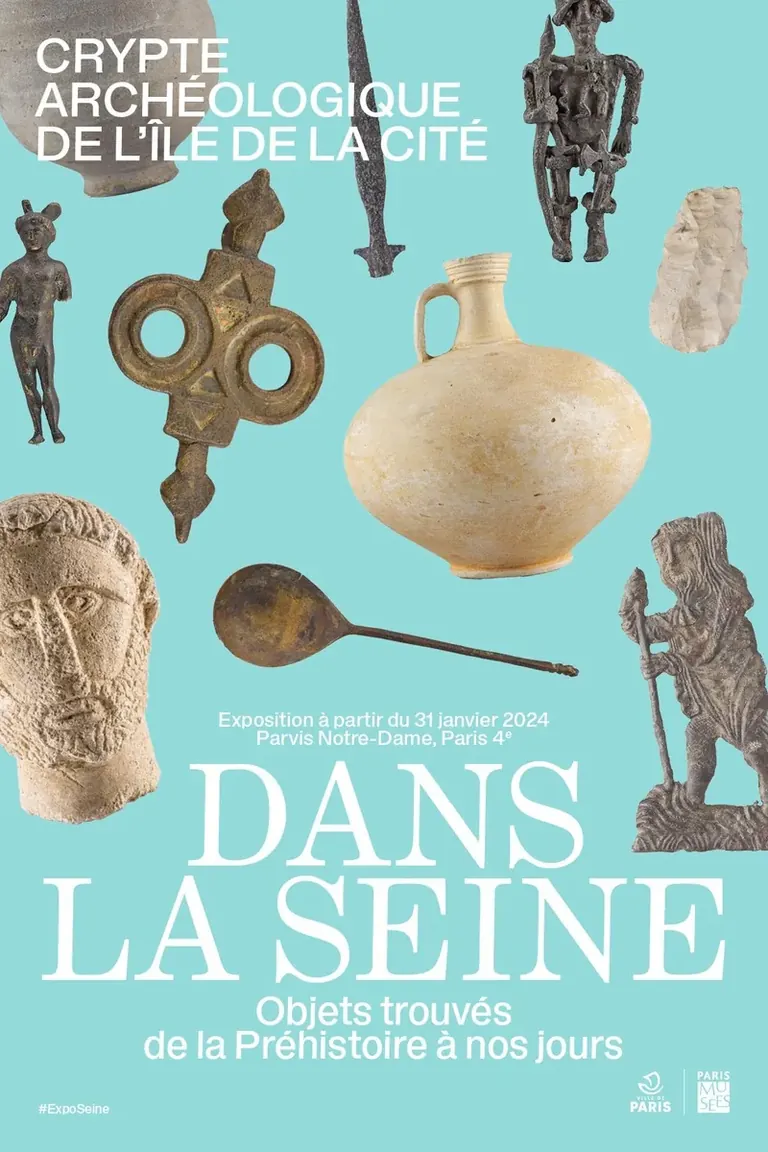 Poster for the Dans la Seine exhibition at the Crypte archéologique de l'île de la Cité