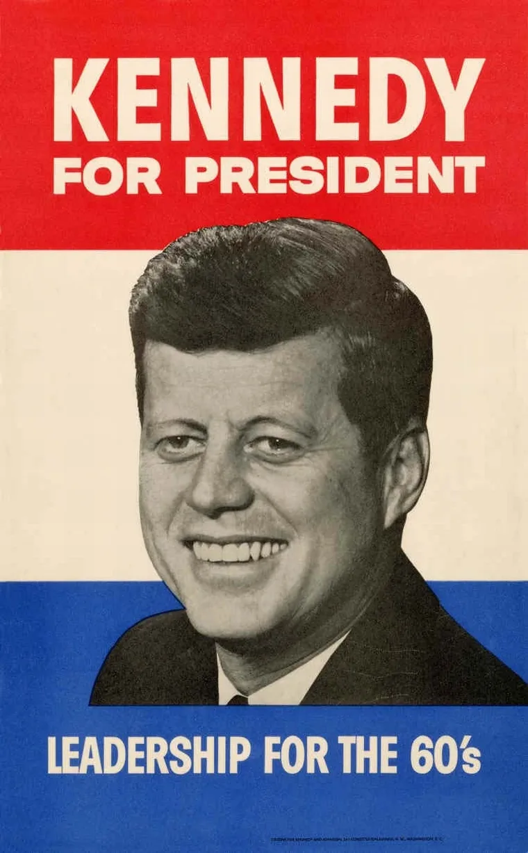 1960 'Leadership for the 60's' Kennedy-Johnson campaign poster on display in the gallery