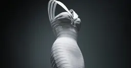 Robe bandage blanche d’Azzedine Alaïa, haute couture, printemps-été 1990, sur fond noir