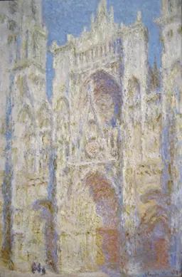 Claude Monet, Rouen Cathedral, West Façade, Sunlight (1894), part of the Monet and Time exhibition at Musée de l'Orangerie