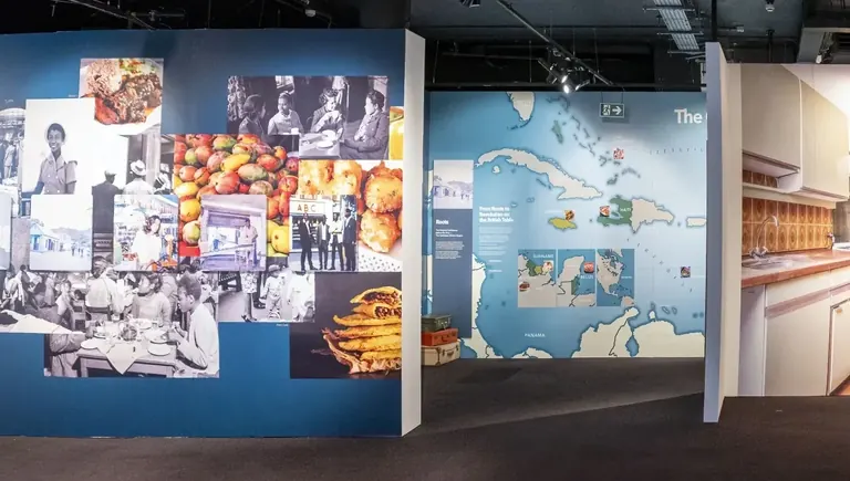 Display from the Windrush Food Culture exhibition at the National Maritime Museum