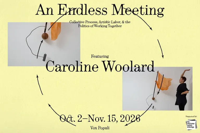 Bannière de l’installation de Caroline Woolard, An Endless Meeting, à Vox Populi