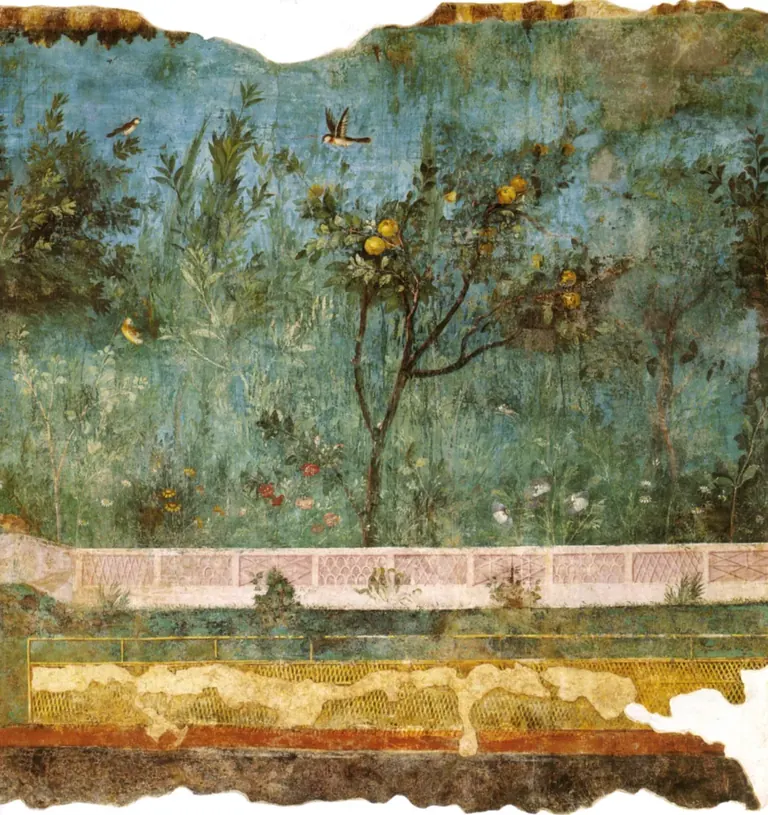 Fresque de jardin provenant de la Villa de Livie à Prima Porta, présentée au Palazzo Massimo