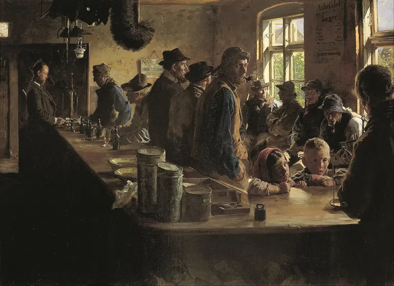 P.S. Krøyer, Στον προμηθευτή τροφίμων όταν δεν έχει ψάρεμα, 1882