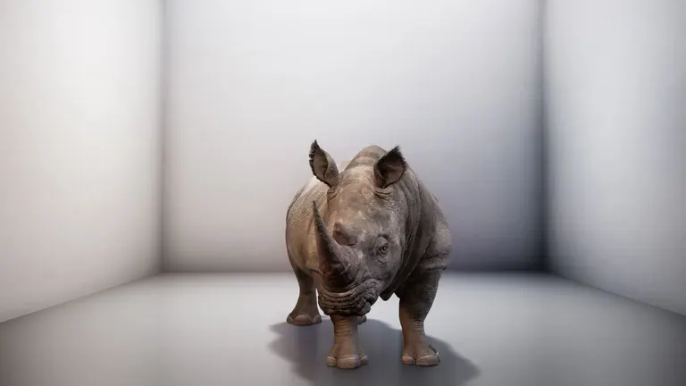 Digitally resurrected Northern white rhino from The Substitute installation by Alexandra Daisy Ginsberg at Cooper Hewitt