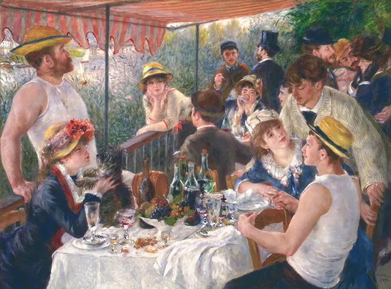 Pierre-Auguste Renoir, Luncheon of the Boating Party (1880-81), a group of friends dining on a balcony above the Seine