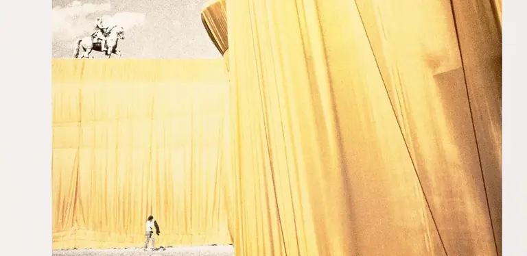 Christo and Jeanne-Claude, Le Pont Neuf Empaqueté, lithograph of the wrapped Pont-Neuf in golden fabric