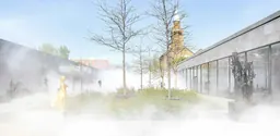 Fujiko Nakaya's fog sculpture in the sculpture garden of the Neue Nationalgalerie