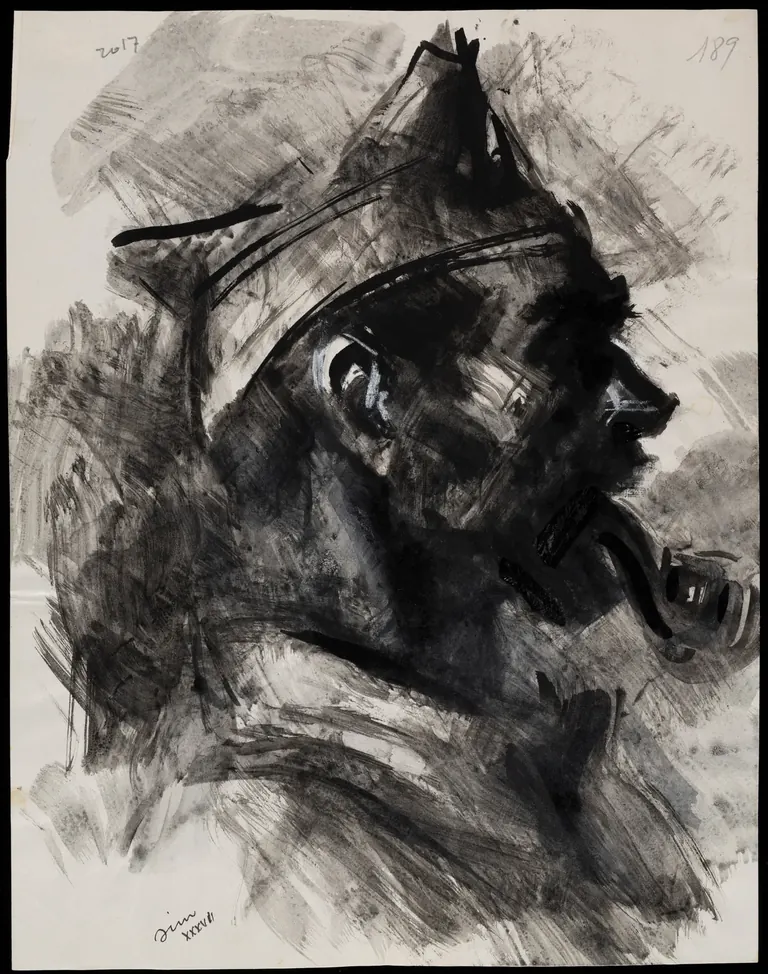 Milícia amb pipa, drawing by Sim (José Luis Rey Vila), Museu Nacional d'Art de Catalunya