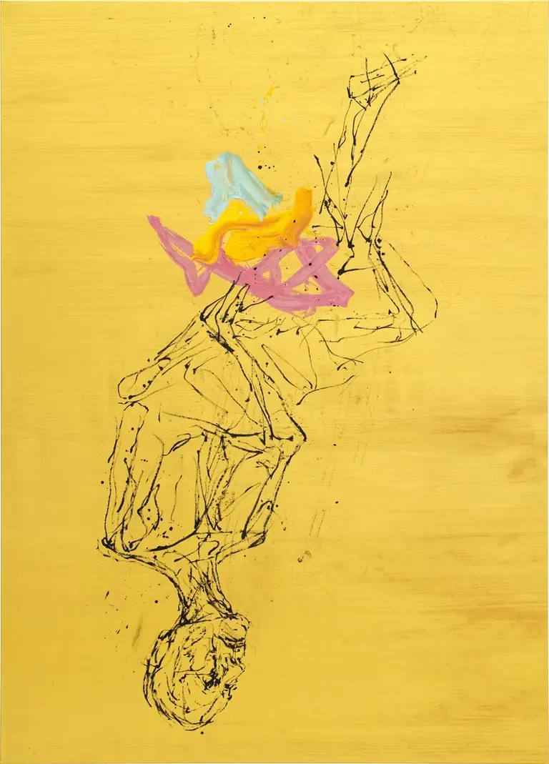 Georg Baselitz, Keine Frage, Euphorismus (No Question, Euphorism), 2025, oil and gold oil paint on canvas