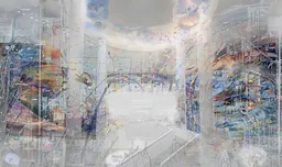 Vue d’artiste de Forever is Composed of Nows, de Sarah Sze, dans l’atrium du SFMOMA